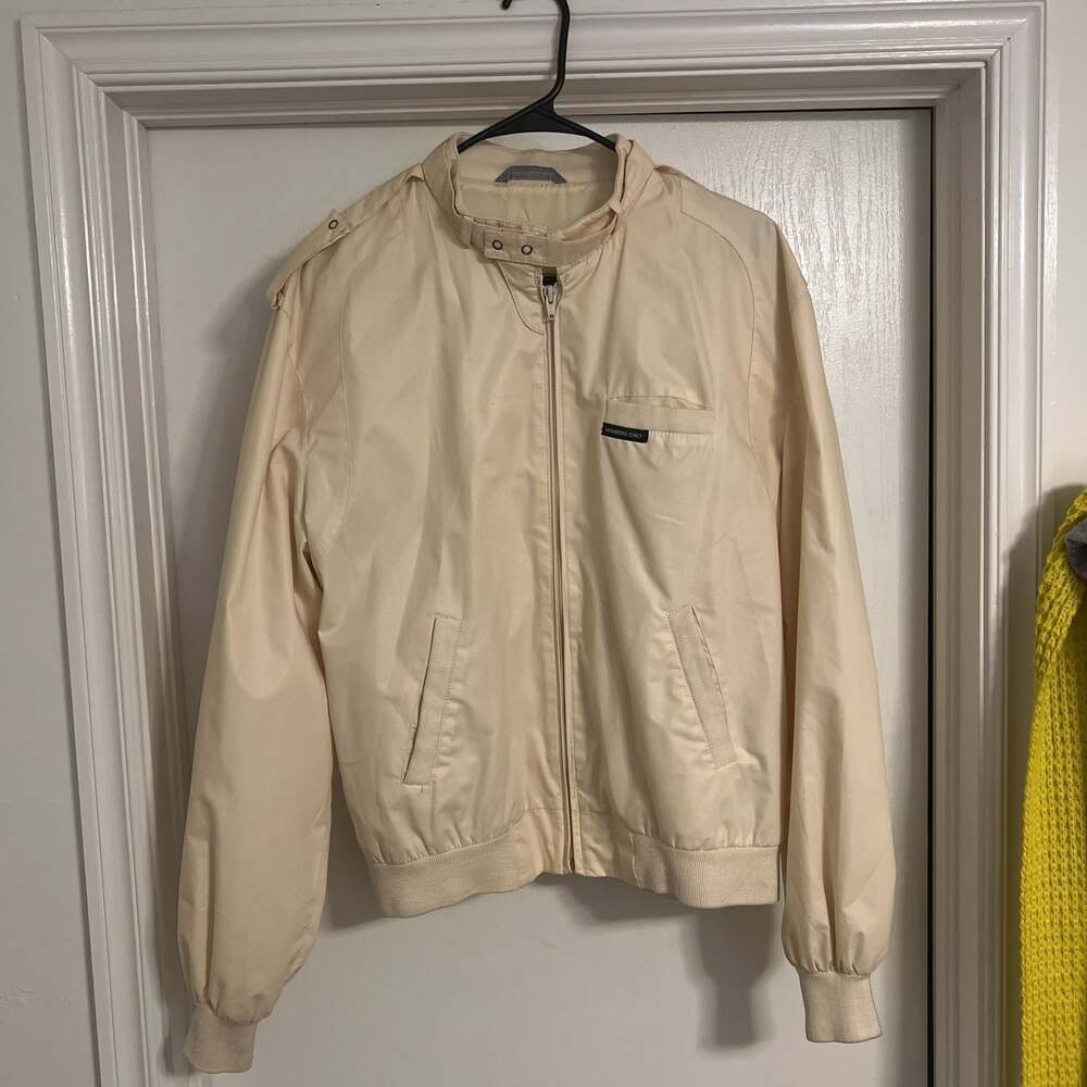 Members Only Iconic Racer Jacket Mens 42 Medium Tan Vintage Bomber Windbreaker